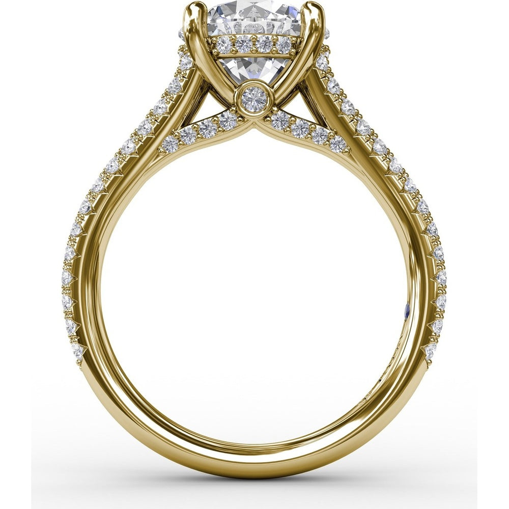 Classic Round Diamond Solitaire Engagement Ring Setting with Hidden Halo and Split Pavé Shank by Fana - 0.65 Carat Total Diamond Weight