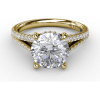 Classic Round Diamond Solitaire Engagement Ring Setting with Hidden Halo and Split Pavé Shank by Fana - 0.65 Carat Total Diamond Weight