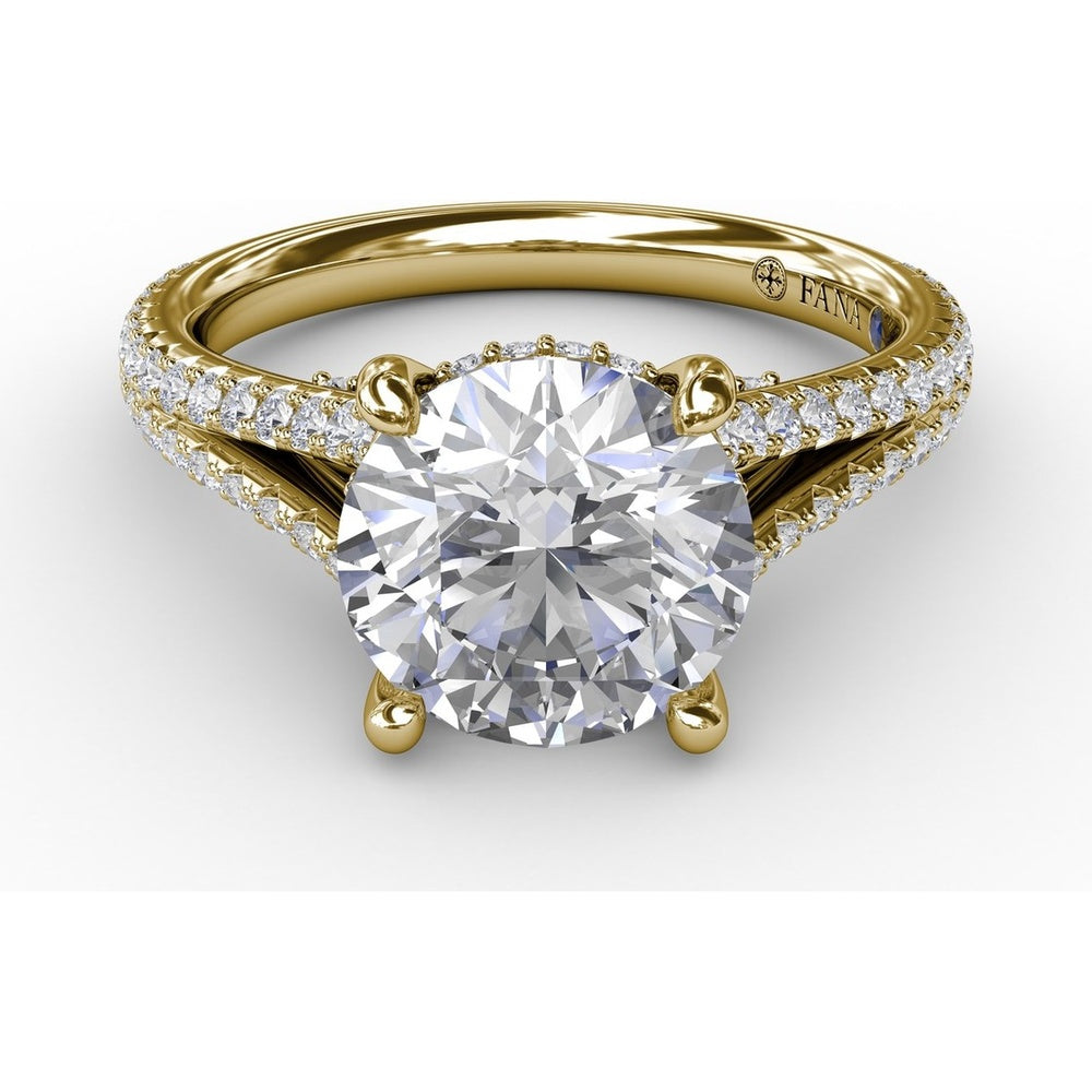 Classic Round Diamond Solitaire Engagement Ring Setting with Hidden Halo and Split Pavé Shank by Fana - 0.65 Carat Total Diamond Weight