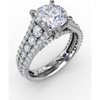 Classic Round Diamond Solitaire Engagement Ring Setting with Triple-Row Pavé Shank by Fana - 1.31 Carat Total Diamond Weight