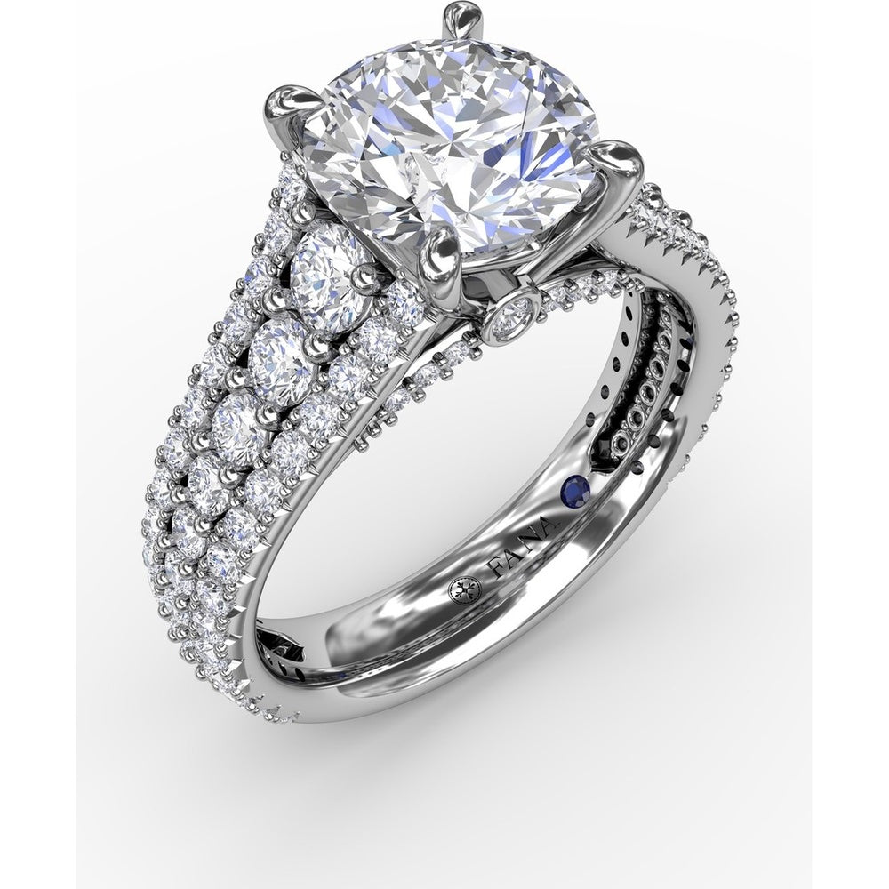 Classic Round Diamond Solitaire Engagement Ring Setting with Triple-Row Pavé Shank by Fana - 1.31 Carat Total Diamond Weight
