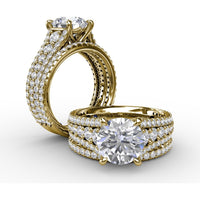 Classic Round Diamond Solitaire Engagement Ring Setting with Triple-Row Pavé Shank by Fana - 1.31 Carat Total Diamond Weight