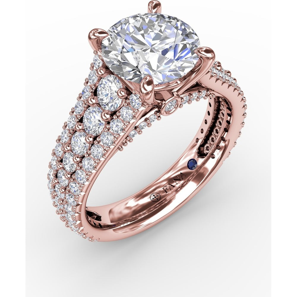 Classic Round Diamond Solitaire Engagement Ring Setting with Triple-Row Pavé Shank by Fana - 1.31 Carat Total Diamond Weight