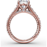 Classic Round Diamond Solitaire Engagement Ring Setting with Triple-Row Pavé Shank by Fana - 1.31 Carat Total Diamond Weight