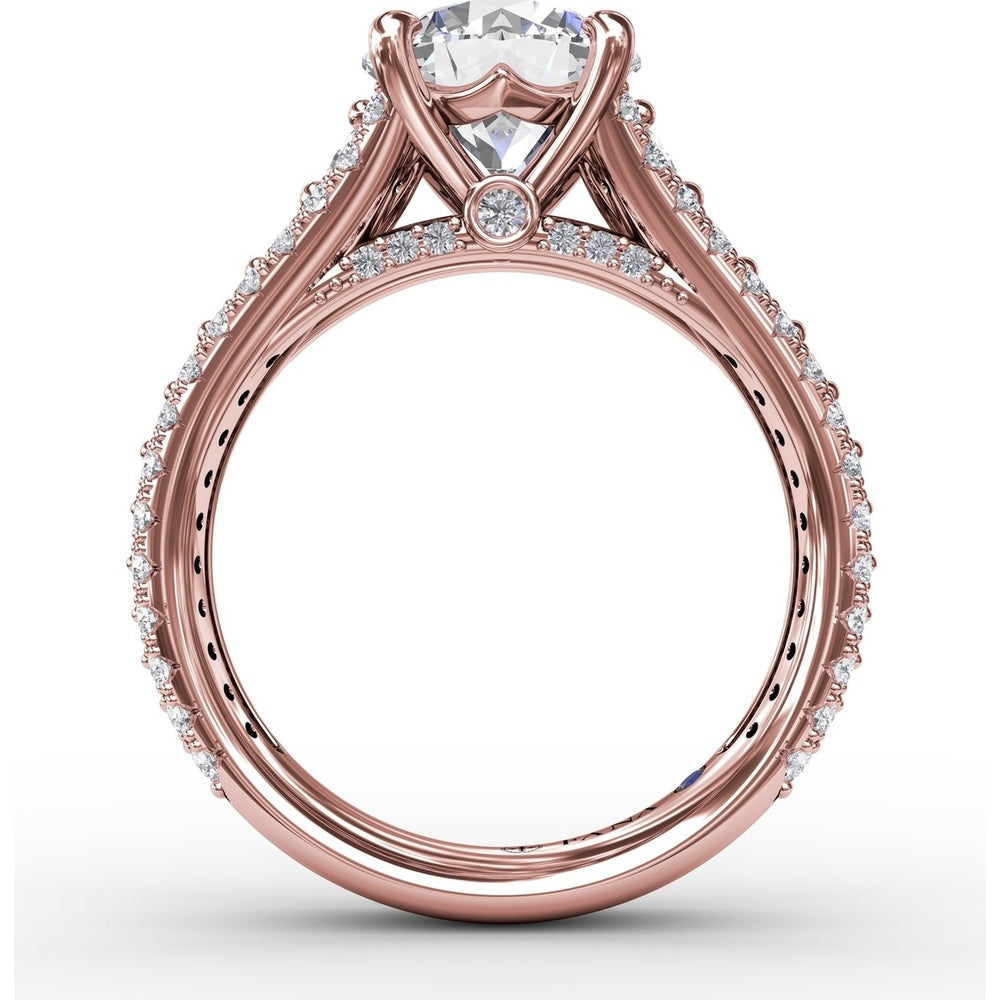 Classic Round Diamond Solitaire Engagement Ring Setting with Triple-Row Pavé Shank by Fana - 1.31 Carat Total Diamond Weight