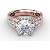 Classic Round Diamond Solitaire Engagement Ring Setting with Triple-Row Pavé Shank by Fana - 1.31 Carat Total Diamond Weight