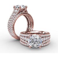 Classic Round Diamond Solitaire Engagement Ring Setting with Triple-Row Pavé Shank by Fana - 1.31 Carat Total Diamond Weight
