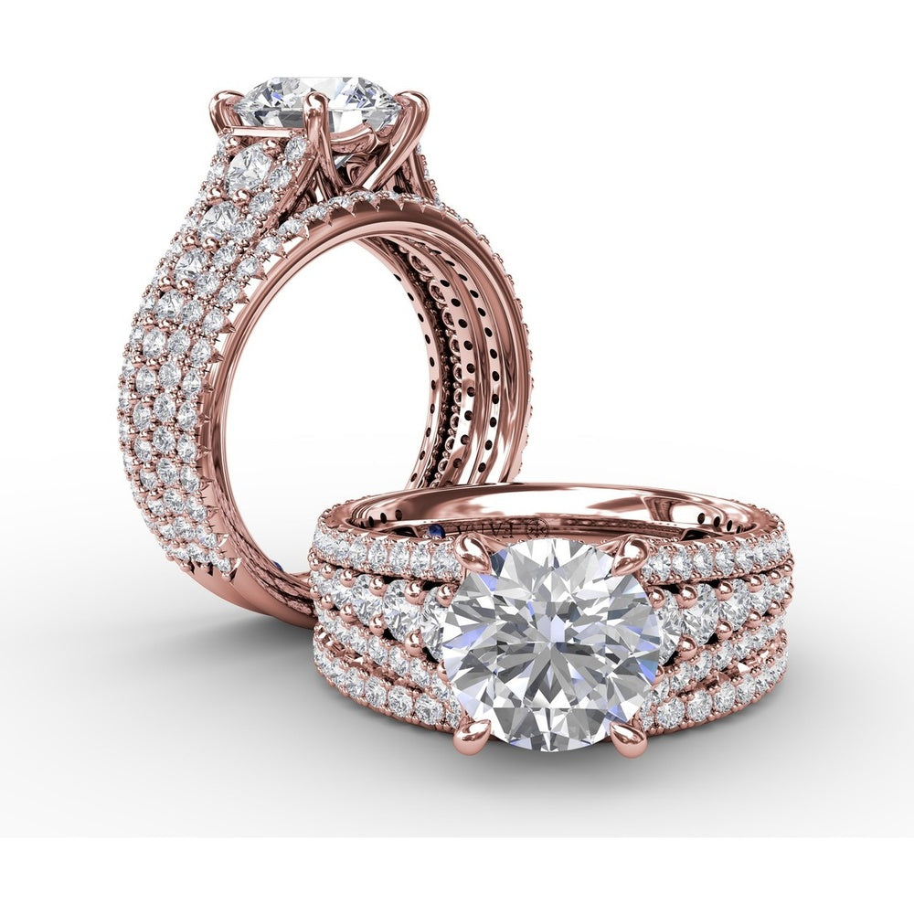 Classic Round Diamond Solitaire Engagement Ring Setting with Triple-Row Pavé Shank by Fana - 1.31 Carat Total Diamond Weight