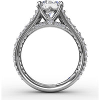 Classic Round Diamond Solitaire Engagement Ring Setting with Triple-Row Pavé Shank by Fana - 1.31 Carat Total Diamond Weight