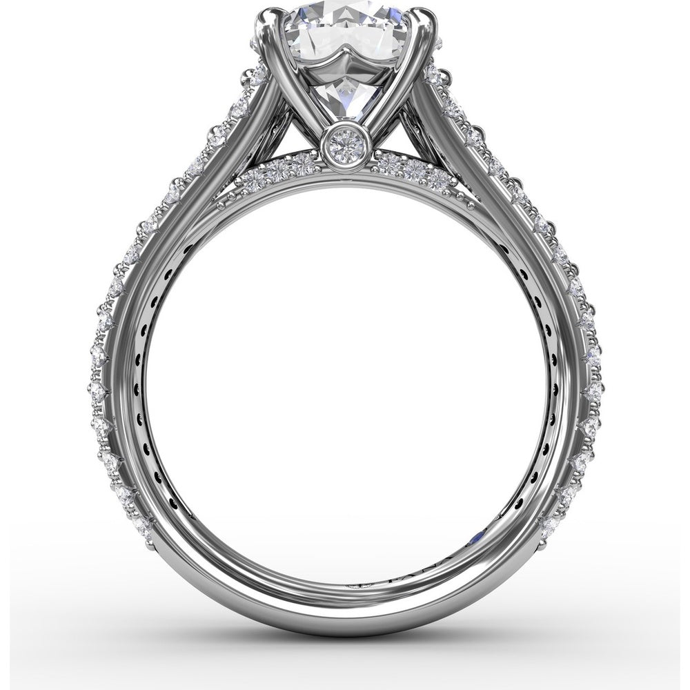 Classic Round Diamond Solitaire Engagement Ring Setting with Triple-Row Pavé Shank by Fana - 1.31 Carat Total Diamond Weight