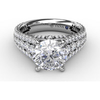 Classic Round Diamond Solitaire Engagement Ring Setting with Triple-Row Pavé Shank by Fana - 1.31 Carat Total Diamond Weight