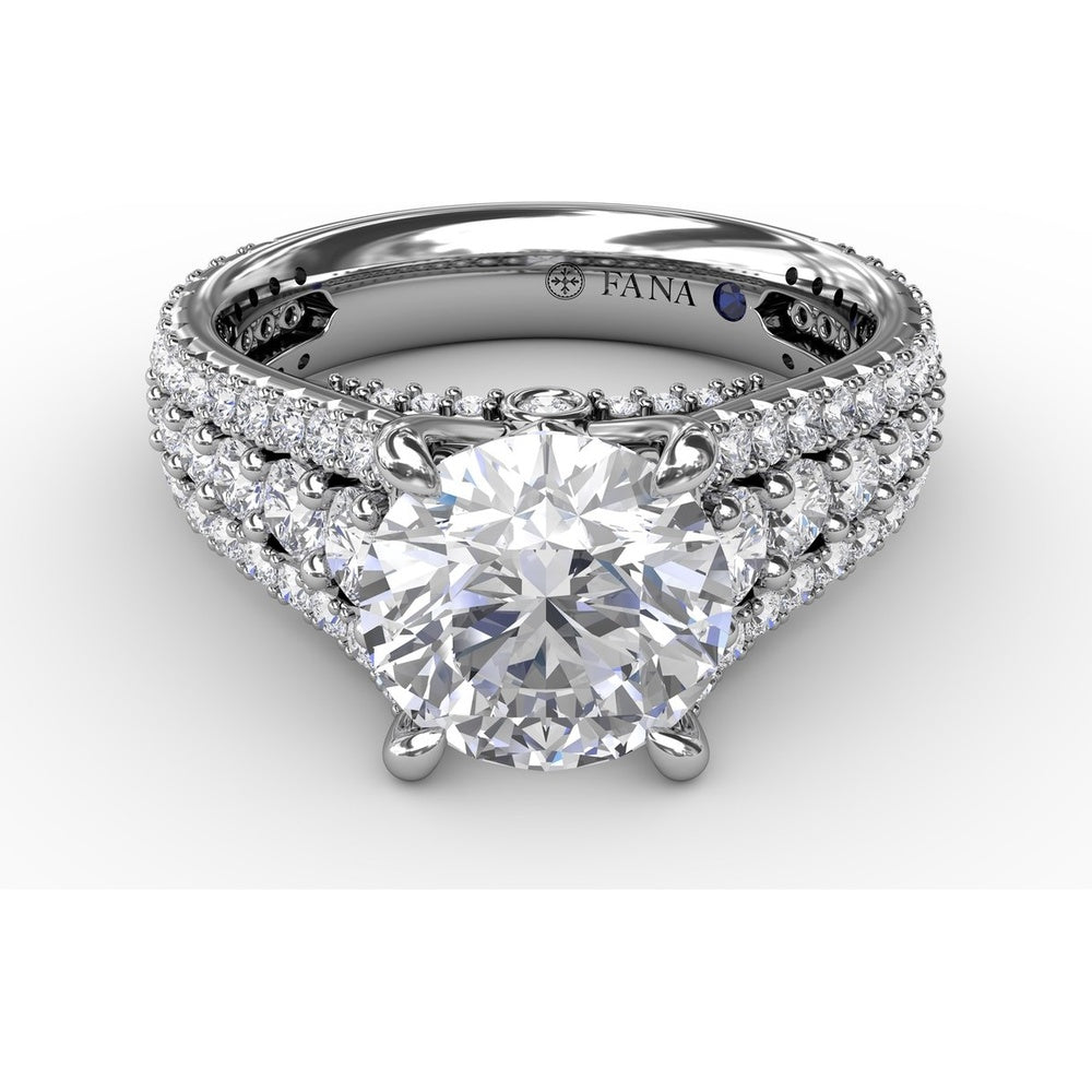 Classic Round Diamond Solitaire Engagement Ring Setting with Triple-Row Pavé Shank by Fana - 1.31 Carat Total Diamond Weight