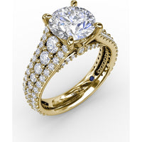 Classic Round Diamond Solitaire Engagement Ring Setting with Triple-Row Pavé Shank by Fana - 1.31 Carat Total Diamond Weight