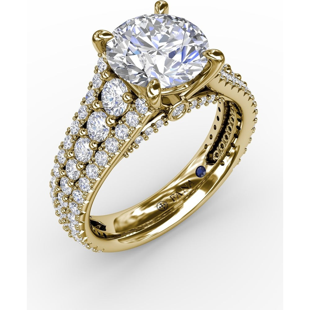 Classic Round Diamond Solitaire Engagement Ring Setting with Triple-Row Pavé Shank by Fana - 1.31 Carat Total Diamond Weight