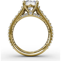 Classic Round Diamond Solitaire Engagement Ring Setting with Triple-Row Pavé Shank by Fana - 1.31 Carat Total Diamond Weight