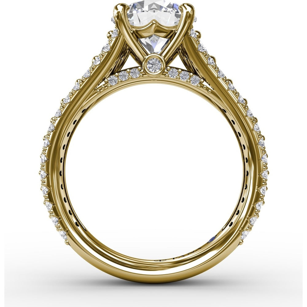 Classic Round Diamond Solitaire Engagement Ring Setting with Triple-Row Pavé Shank by Fana - 1.31 Carat Total Diamond Weight