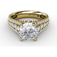 Classic Round Diamond Solitaire Engagement Ring Setting with Triple-Row Pavé Shank by Fana - 1.31 Carat Total Diamond Weight