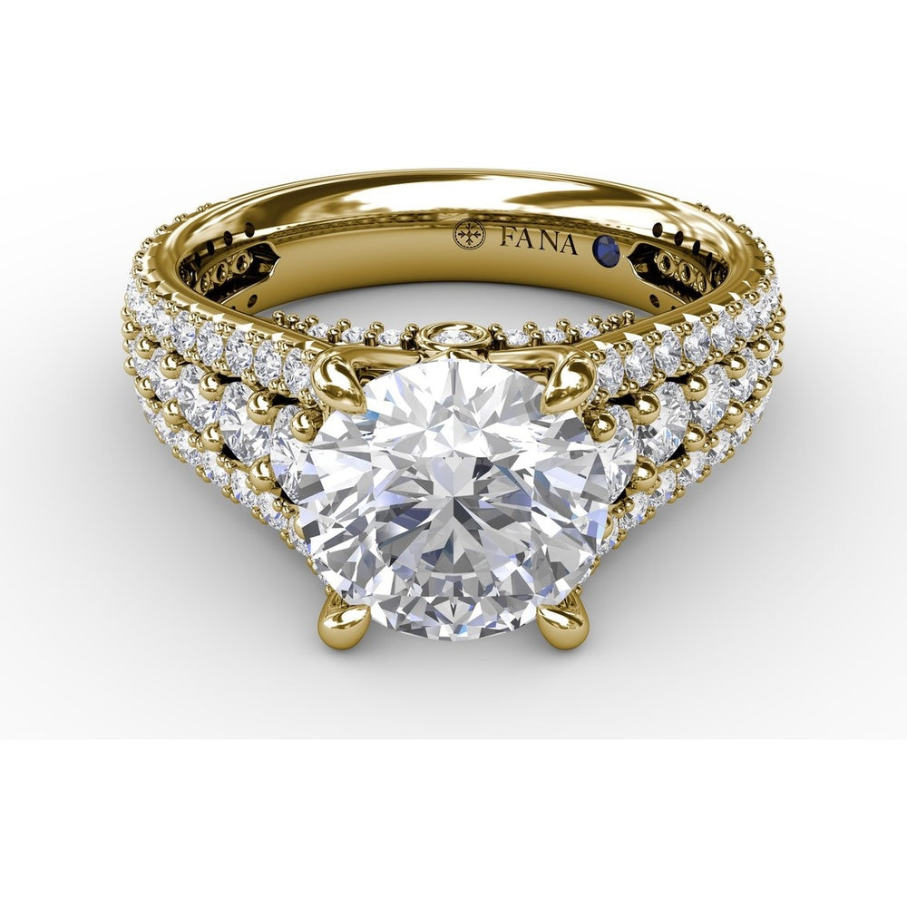 Classic Round Diamond Solitaire Engagement Ring Setting with Triple-Row Pavé Shank by Fana - 1.31 Carat Total Diamond Weight