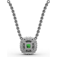 Classic Round Emerald and Diamond Halo Pendant with 0.34 Carat Total Gemstone Weight by Fana