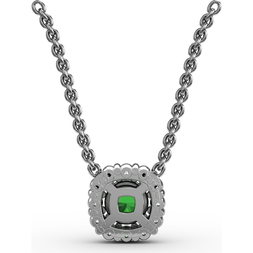 Classic Round Emerald and Diamond Halo Pendant with 0.34 Carat Total Gemstone Weight by Fana