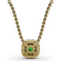 Classic Round Emerald and Diamond Halo Pendant with 0.34 Carat Total Gemstone Weight by Fana