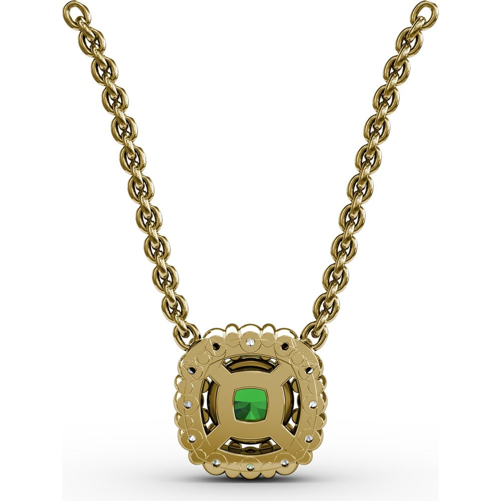 Classic Round Emerald and Diamond Halo Pendant with 0.34 Carat Total Gemstone Weight by Fana