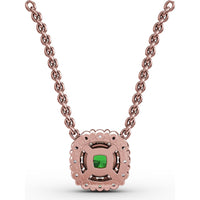 Classic Round Emerald and Diamond Halo Pendant with 0.34 Carat Total Gemstone Weight by Fana