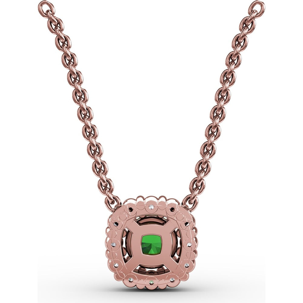 Classic Round Emerald and Diamond Halo Pendant with 0.34 Carat Total Gemstone Weight by Fana