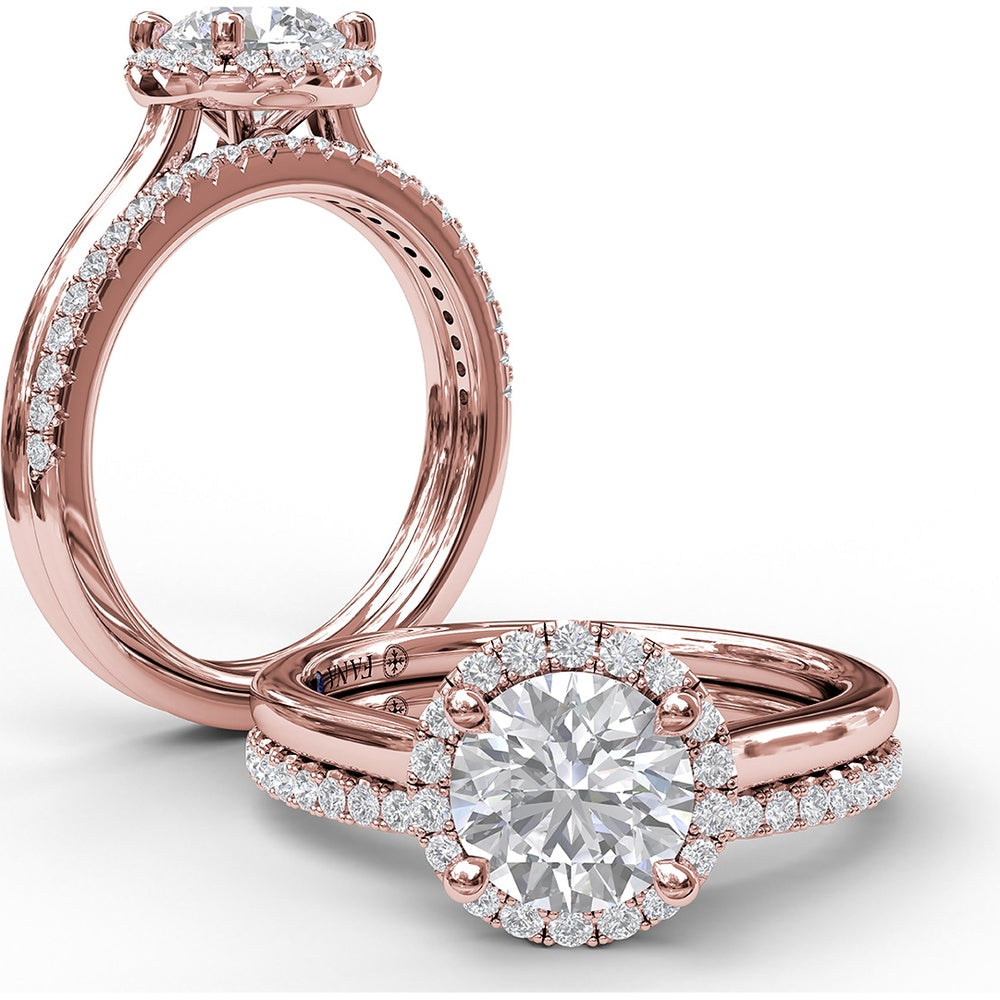 Classic Round Halo Engagement Ring Setting with Pavé Diamonds by Fana - 0.17 Carat Total Diamond Weight