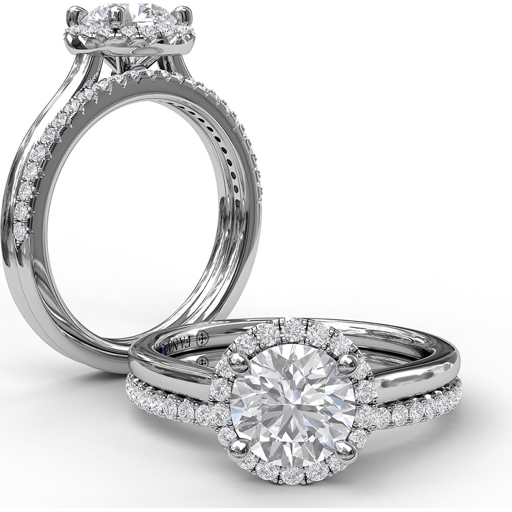 Classic Round Halo Engagement Ring Setting with Pavé Diamonds by Fana - 0.17 Carat Total Diamond Weight