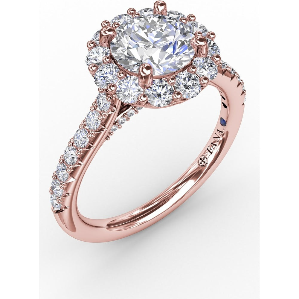 Classic Round Halo Engagement Ring Setting with Pavé Set Diamonds by Fana - 0.81 Carat Total Diamond Weight