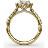Classic Round Halo Engagement Ring Setting with Pavé Set Diamonds by Fana - 0.81 Carat Total Diamond Weight