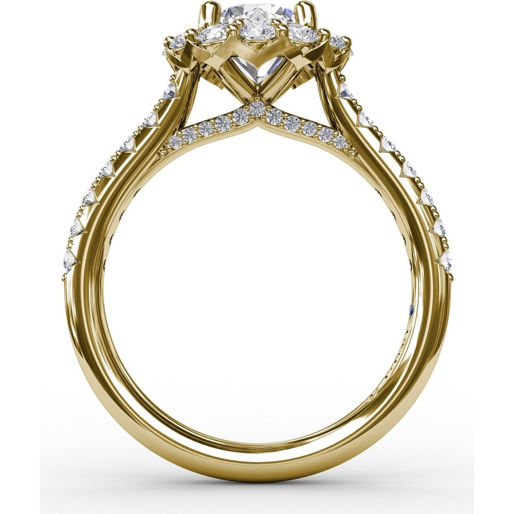 Classic Round Halo Engagement Ring Setting with Pavé Set Diamonds by Fana - 0.81 Carat Total Diamond Weight