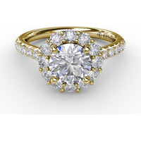 Classic Round Halo Engagement Ring Setting with Pavé Set Diamonds by Fana - 0.81 Carat Total Diamond Weight
