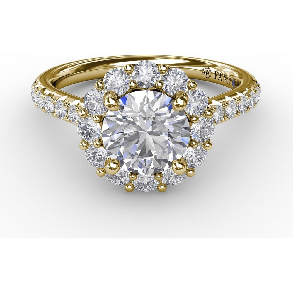 Classic Round Halo Engagement Ring Setting with Pavé Set Diamonds by Fana - 0.81 Carat Total Diamond Weight