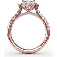 Classic Round Halo Engagement Ring Setting with Pavé Set Diamonds by Fana - 0.81 Carat Total Diamond Weight
