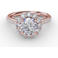 Classic Round Halo Engagement Ring Setting with Pavé Set Diamonds by Fana - 0.81 Carat Total Diamond Weight