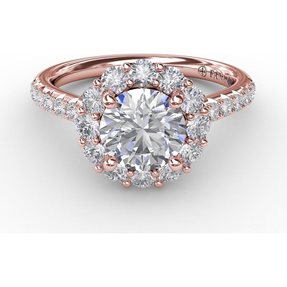 Classic Round Halo Engagement Ring Setting with Pavé Set Diamonds by Fana - 0.81 Carat Total Diamond Weight