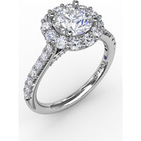 Classic Round Halo Engagement Ring Setting with Pavé Set Diamonds by Fana - 0.81 Carat Total Diamond Weight