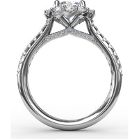 Classic Round Halo Engagement Ring Setting with Pavé Set Diamonds by Fana - 0.81 Carat Total Diamond Weight
