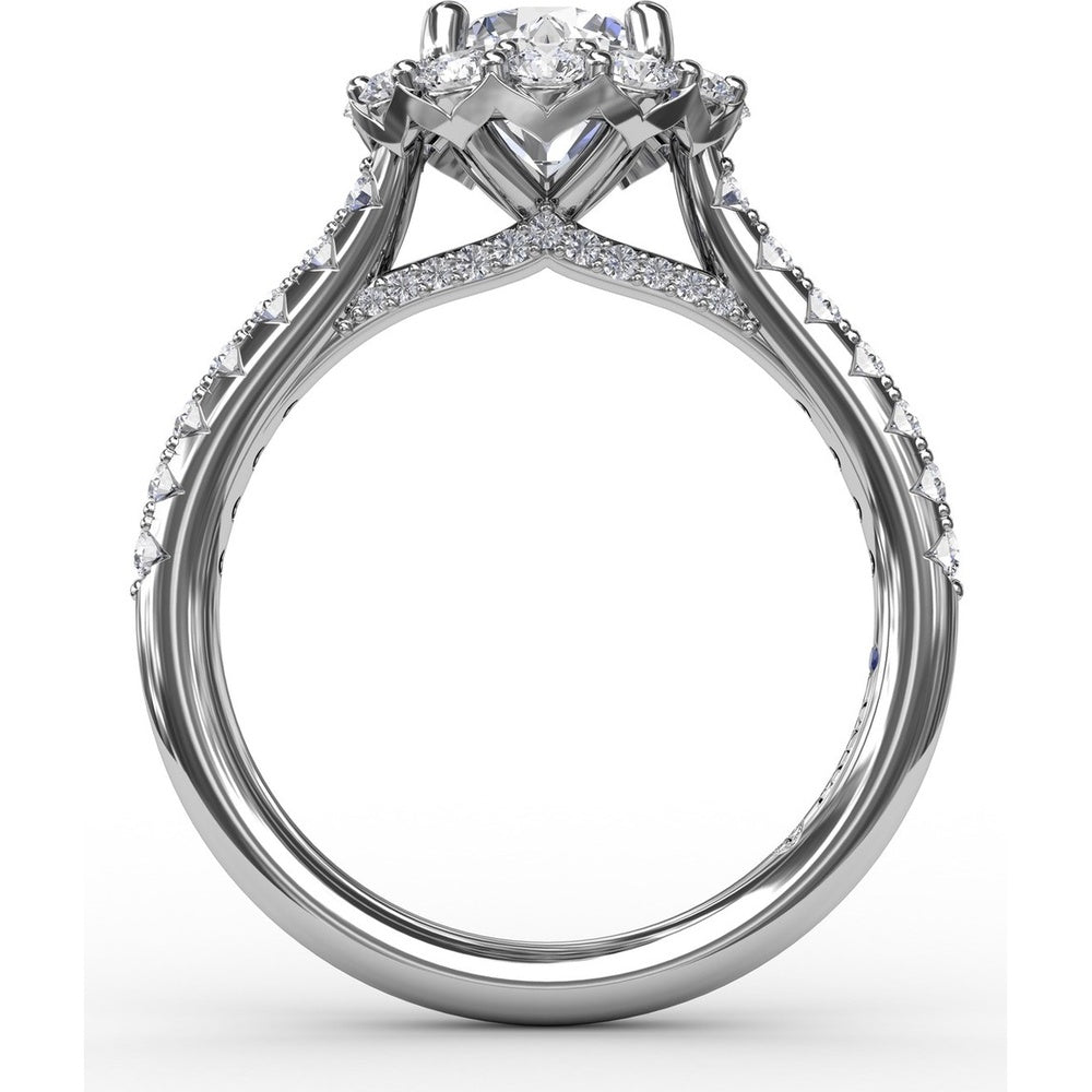 Classic Round Halo Engagement Ring Setting with Pavé Set Diamonds by Fana - 0.81 Carat Total Diamond Weight