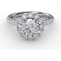 Classic Round Halo Engagement Ring Setting with Pavé Set Diamonds by Fana - 0.81 Carat Total Diamond Weight