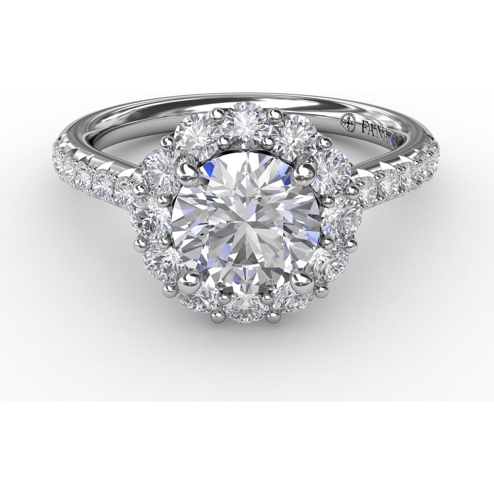 Classic Round Halo Engagement Ring Setting with Pavé Set Diamonds by Fana - 0.81 Carat Total Diamond Weight