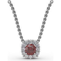 Classic Round Ruby and Diamond Halo Pendant by Fana - 0.42 Carat Total Gemstone Weight