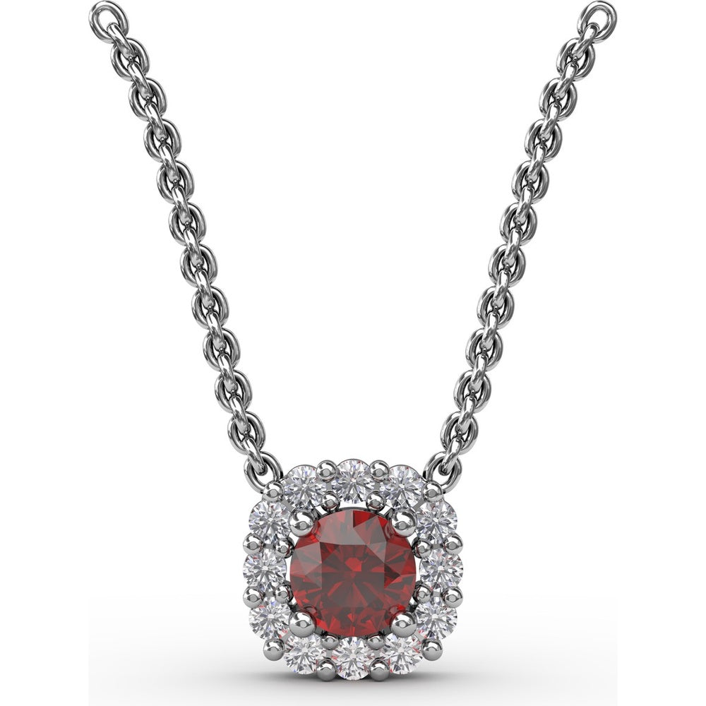 Classic Round Ruby and Diamond Halo Pendant by Fana - 0.42 Carat Total Gemstone Weight