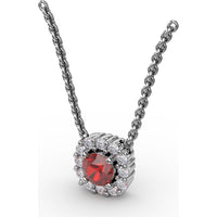 Classic Round Ruby and Diamond Halo Pendant by Fana - 0.42 Carat Total Gemstone Weight