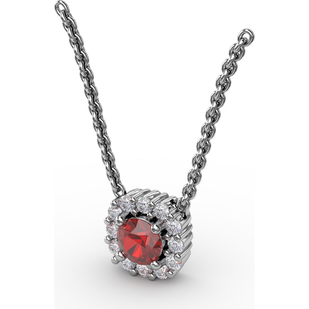 Classic Round Ruby and Diamond Halo Pendant by Fana - 0.42 Carat Total Gemstone Weight