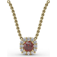 Classic Round Ruby and Diamond Halo Pendant by Fana - 0.42 Carat Total Gemstone Weight