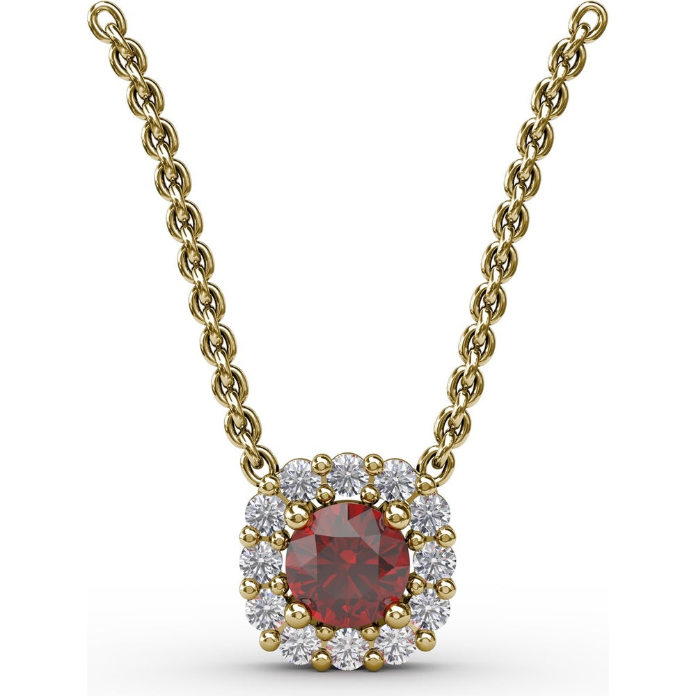 Classic Round Ruby and Diamond Halo Pendant by Fana - 0.42 Carat Total Gemstone Weight