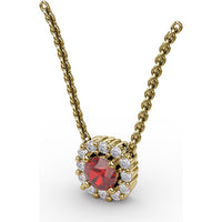 Classic Round Ruby and Diamond Halo Pendant by Fana - 0.42 Carat Total Gemstone Weight